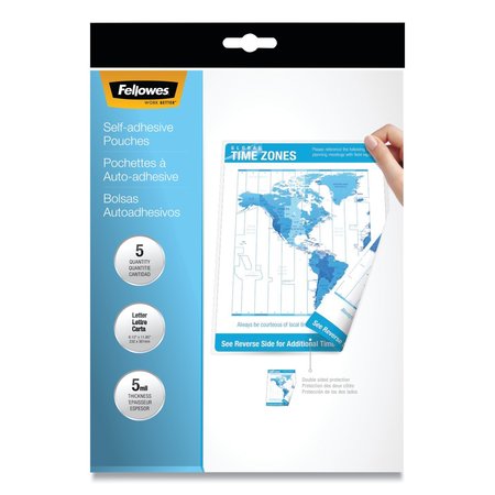 FELLOWES Self-Adhesive Laminating Pouches, 5 mil, 9" x 11.5", Gloss Clear, PK5 52205
